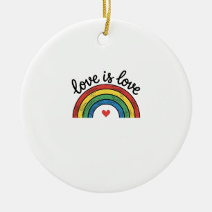 Love Is Love Vintage Rainbow Heart Shirt Design_1 Ceramic Ornament