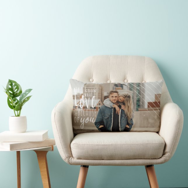 Love Is | Modern Overlay Custom Happy Couple Photo Lumbar Cushion (Chair)