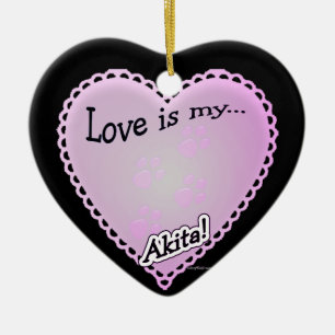 Love is my Akita Ceramic Ornament