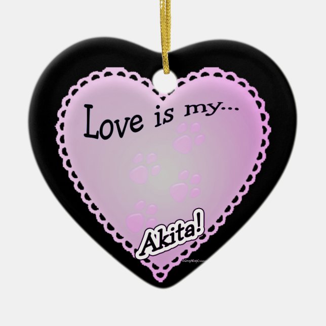 Love is my Akita  Ceramic Ornament (Front)