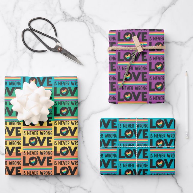 Love is never wrong LGBTQ Pride rainbow flag Wrapping Paper Sheet (Front)