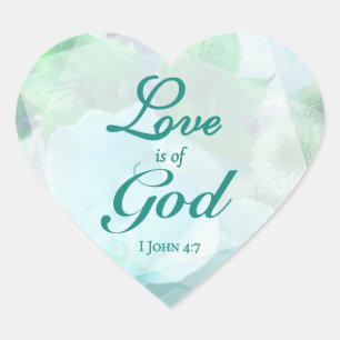 Love is of God Pale Teal Rose Heart Sticker
