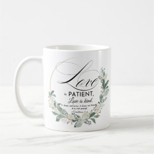 Love is patient - 1 Cor 13:4 Floral Leaf Wreath Coffee Mug
