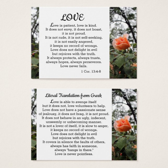 Love is Patient 1 Corinthians 13:4-8 Wallet Cards (Front & Back)