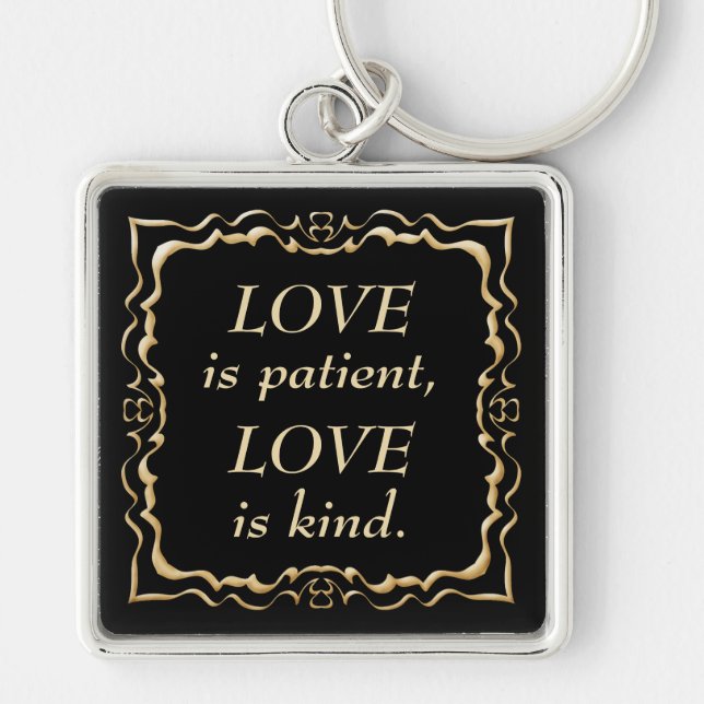 Love is Patient and Kind Gold Christian Key Ring (Front)