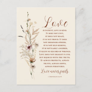 Love is Patient Bible Wedding Congratulations  Postcard