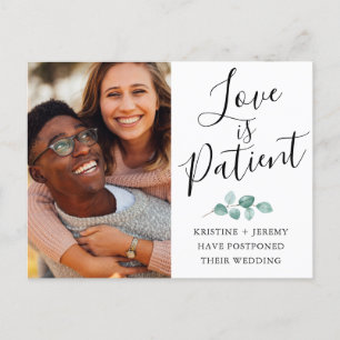 Love is Patient Black Script Photo Save Our Date Announcement Postcard