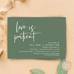 Love is patient, Change our wedding date Invitation<br><div class="desc">This is the Wedding party invitation Rescheduled (postponed) card (Love is patient),  change the date card,  in the modern minimal romantic simple clean design sage green theme. It is the perfect way to make the event reschedule announcement (save our new date) to your friends and family.</div>