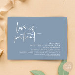 Love is patient, Change our wedding date Invitation<br><div class="desc">This is the Wedding party invitation Rescheduled (postponed) card (Love is patient),  change the date card,  in the modern minimal romantic simple clean design dusty blue theme. It is the perfect way to make the event reschedule announcement (save our new date) to your friends and family.</div>