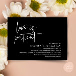 Love is patient, Change our wedding date Invitation<br><div class="desc">This is the Wedding party invitation Rescheduled (postponed) card (Love is patient),  change the date card,  in the modern minimal romantic simple clean design classy black theme. It is the perfect way to make the event reschedule announcement (save our new date) to your friends and family.</div>