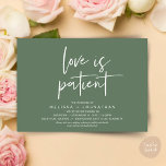Love is patient, Change Our Wedding New Date Invitation<br><div class="desc">This is the Wedding party invitation Rescheduled (postponed / postponement) card (Love is patient),  change the date card,  in the modern minimal romantic simple clean design sage green theme. It is the perfect way to make the event reschedule announcement to your friends and family.</div>