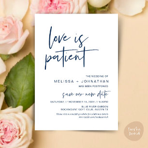 Love is patient, Change Our Wedding New Date Invitation
