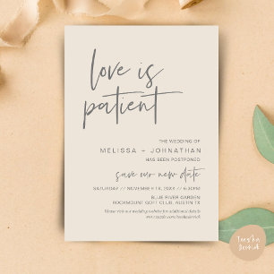 Love is patient, Change Our Wedding New Date Invitation
