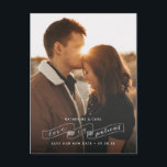 Love is Patient Change the Wedding Date Announcement Postcard<br><div class="desc">If you need to postpone your wedding, let your friends and family know about your change of plans with this change the date postcard. It features the words "love is patient" hand lettered inside of a ribbon on top of a full bleed photo on the front. The back of the...</div>