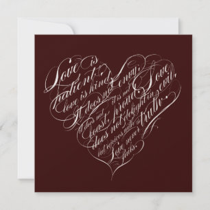 Love is patient.. chocolate champagne script heart invitation