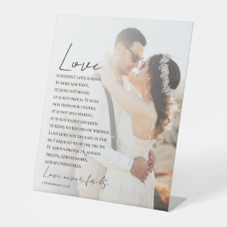 Love is Patient Christian Bible Photo Wedding Pedestal Sign