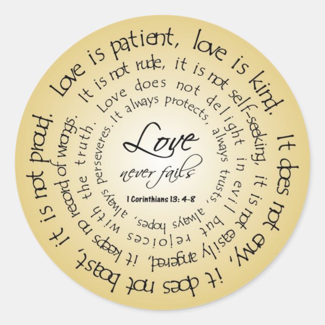 Love is Patient, Circular Text Wedding Sticker (Front)
