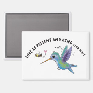 Love is patient cute bee and hummingbird scripture magnet