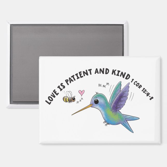 Love is patient cute bee and hummingbird scripture magnet (Front/Back)