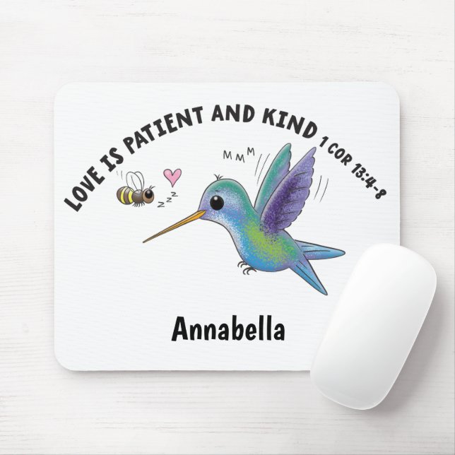 Love is patient cute bee and hummingbird scripture mouse pad (With Mouse)