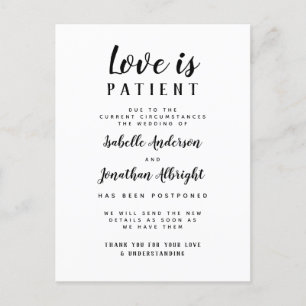 Love Is Patient Elegant Postponed Wedding Invitation Postcard