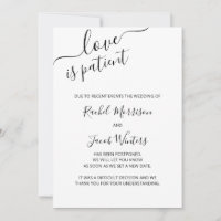 Love is Patient Elegant Script Postponement