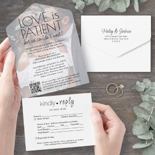 Love is Patient Elopement Reception Photo QR Code All In One Invitation