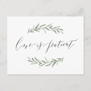 Love is patient greenery wedding postponement postcard