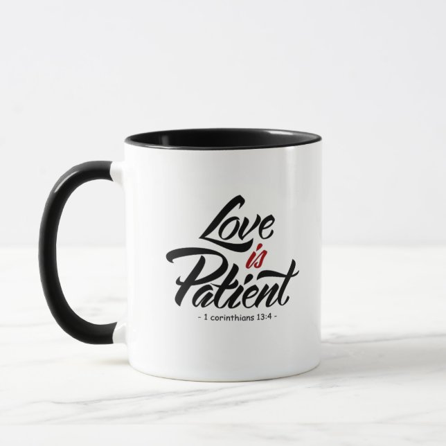 Love Is Patient Hand Lettering Artistic Design  Mug (Left)