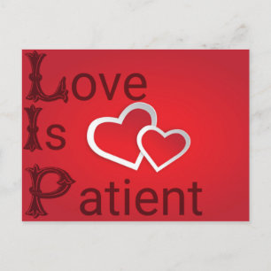 Love is patient in red postcard