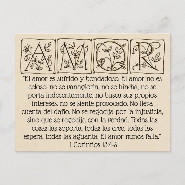 Love is Patient-Kind-Never Fails~Scripture~Wedding Postcard (Front)