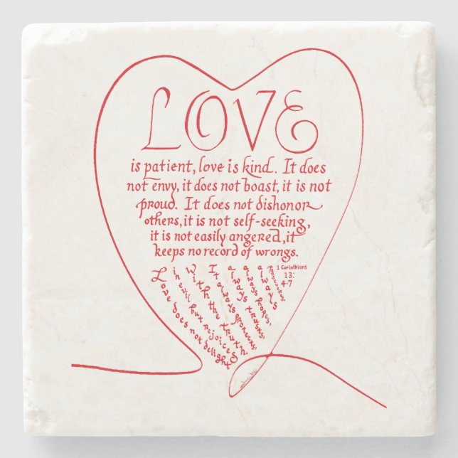 Love is Patient Love is Kind Christian Bible Verse Stone Coaster (Front)