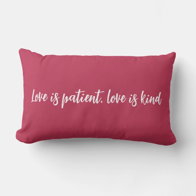 Love is patient love is kind magenta lumbar cushion (Front)