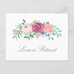 Love Is Patient Pastel Floral Wedding Postponement Announcement Postcard