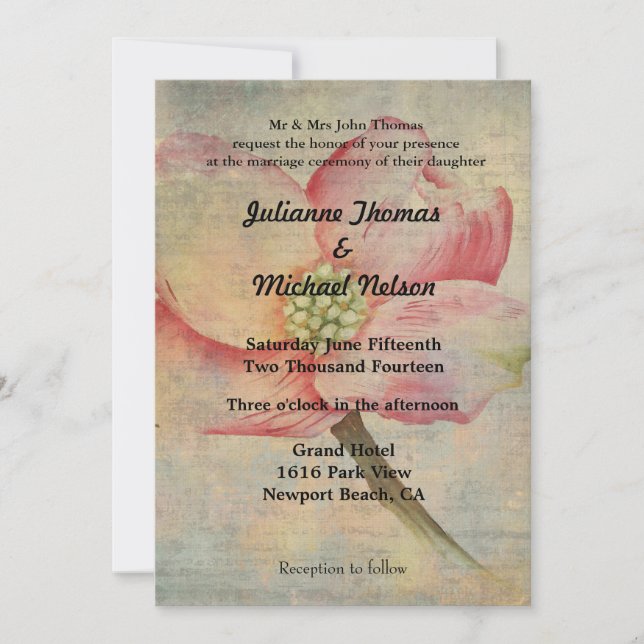 Love is Patient Pink Dogwood Floral Wedding Invitation (Front)