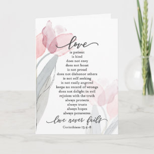 Love is Patient Pink Tulips Bible Wedding Card
