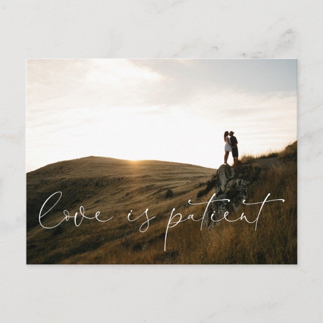 Love Is Patient Postponed Wedding Change Postcard (Front)