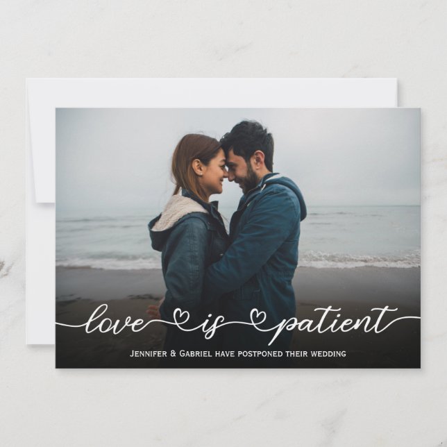 Love is Patient Postponed Wedding Photo Card (Front)