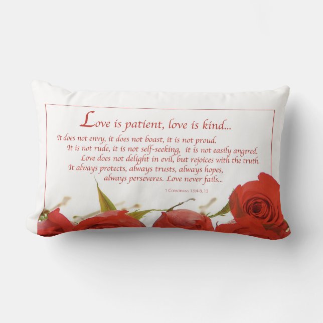 Love is Patient Red Rose Lumbar Cushion (Front)