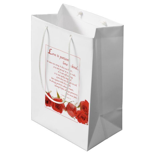 Love is Patient Red Rose Medium Gift Bag (Front Angled)