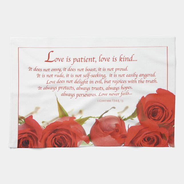 Love is Patient Red Rose Tea Towel (Horizontal)