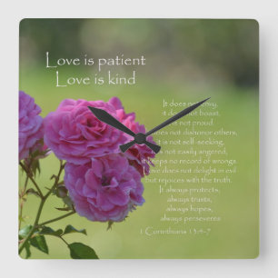 Love is Patient Roses Square Wall Clock