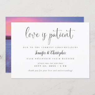 Love Is Patient Script Photo Wedding Postponement Invitation