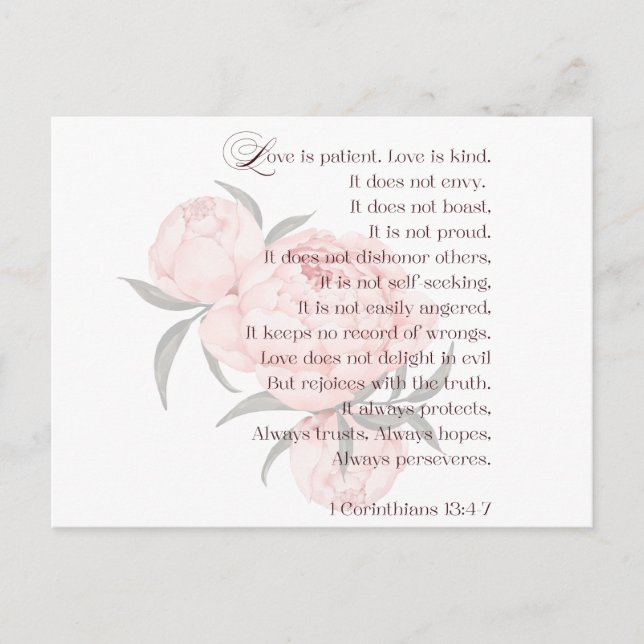 Love Is Patient – Scripture Wedding Postcard (Front)