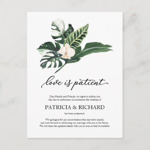 Love Is Patient Tropical Wedding Postponement Postcard