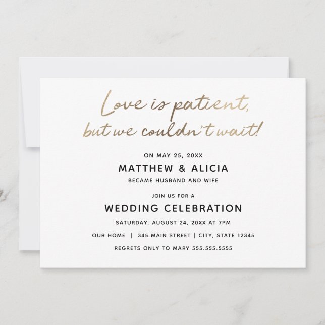 Love is patient Wedding Announcement Reception (Front)