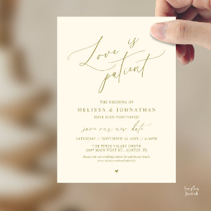 “Love Is Patient” Wedding Change the date announce Invitation