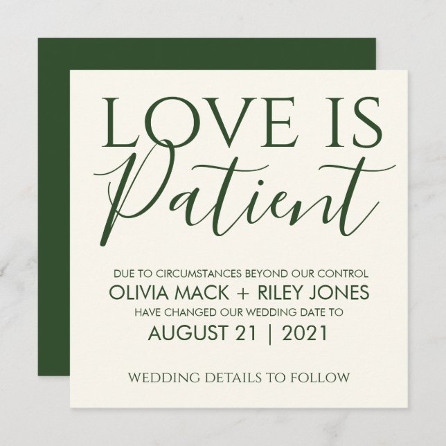 Love is Patient Wedding Postponement Announcement (Front/Back)