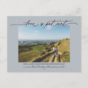 Love is Patient Wedding Postponement Dusty Blue Postcard