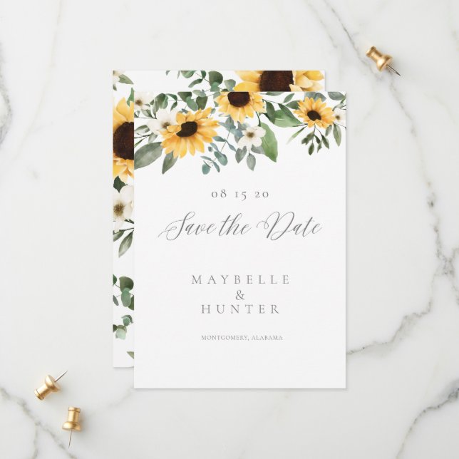 Love is Patient Yellow Watercolor Sunflower Wreath Save The Date (Front/Back In Situ)